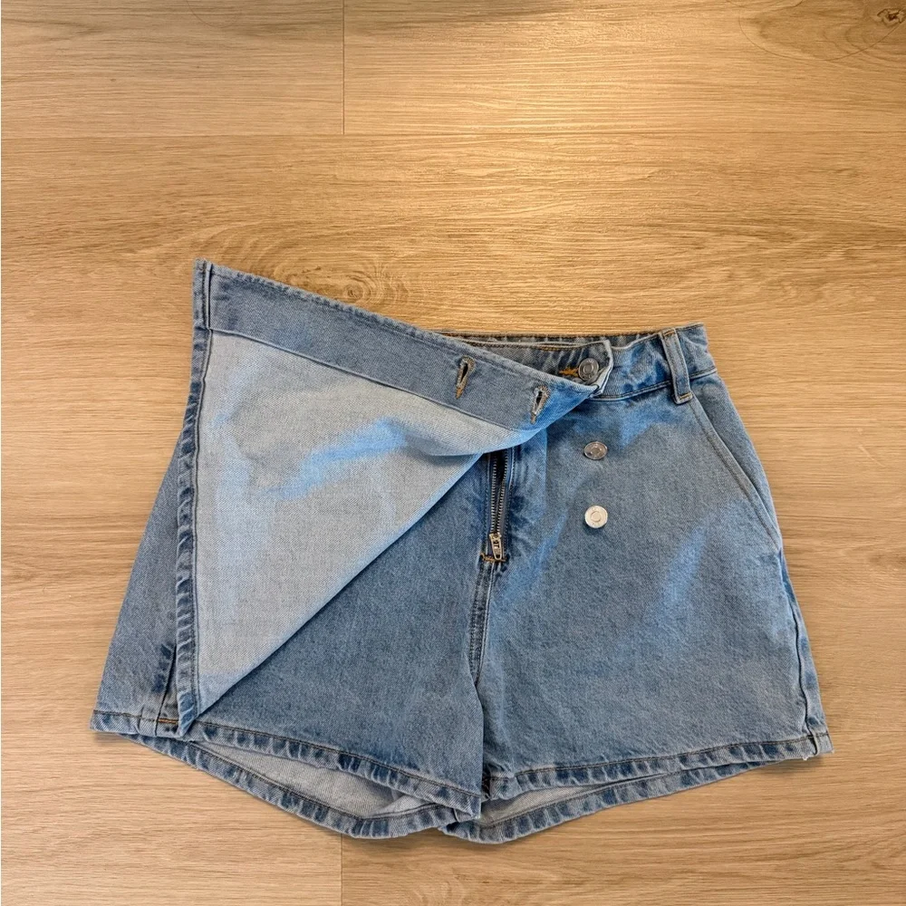 Zara Light Blue Denim Wrap Skort - Picture 2 of 3